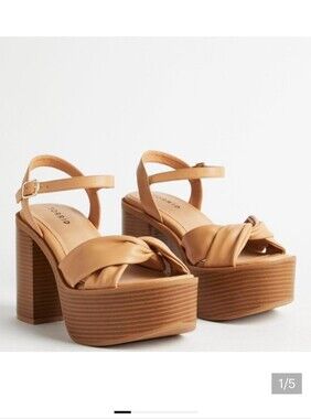 torrid Tan Knotted Platform Sandal with Ankle Strap